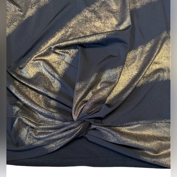 New Directions Black Gold Metallic Shimmer Quarter Sleeve Top Size Petite Small - Picture 6 of 7